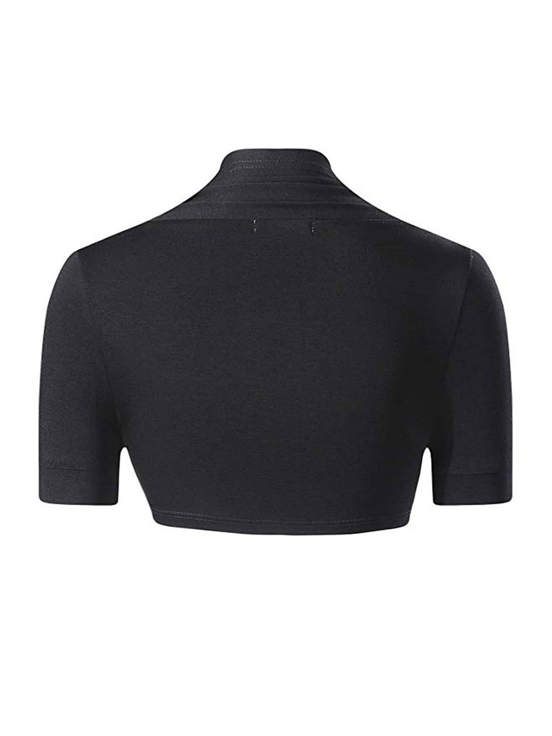 HUHOT Womens Versatile Open Front Lightweight Short Sleeve Bolero Shrug Large Black - Image 2